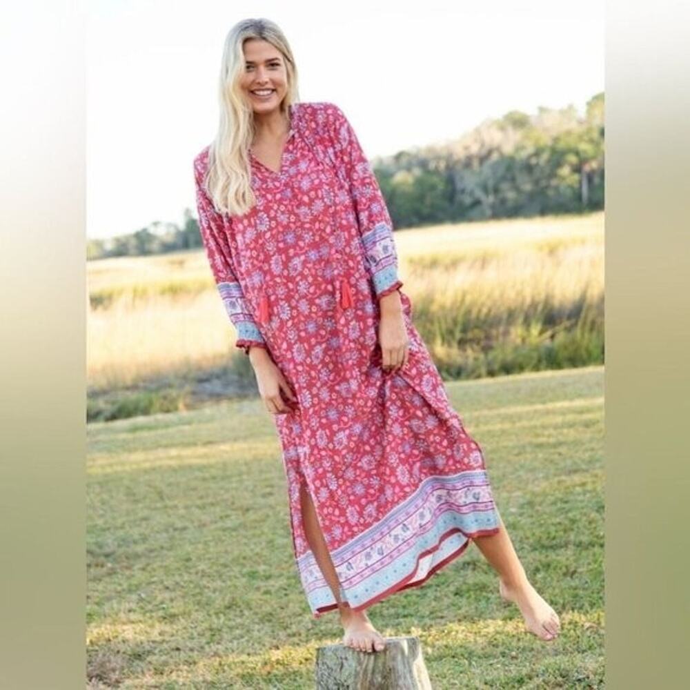 Sold! Natural Life Dara Floral Tassel Kaftan Flowy Boho Maxi Dress Small - Picture 2 of 6